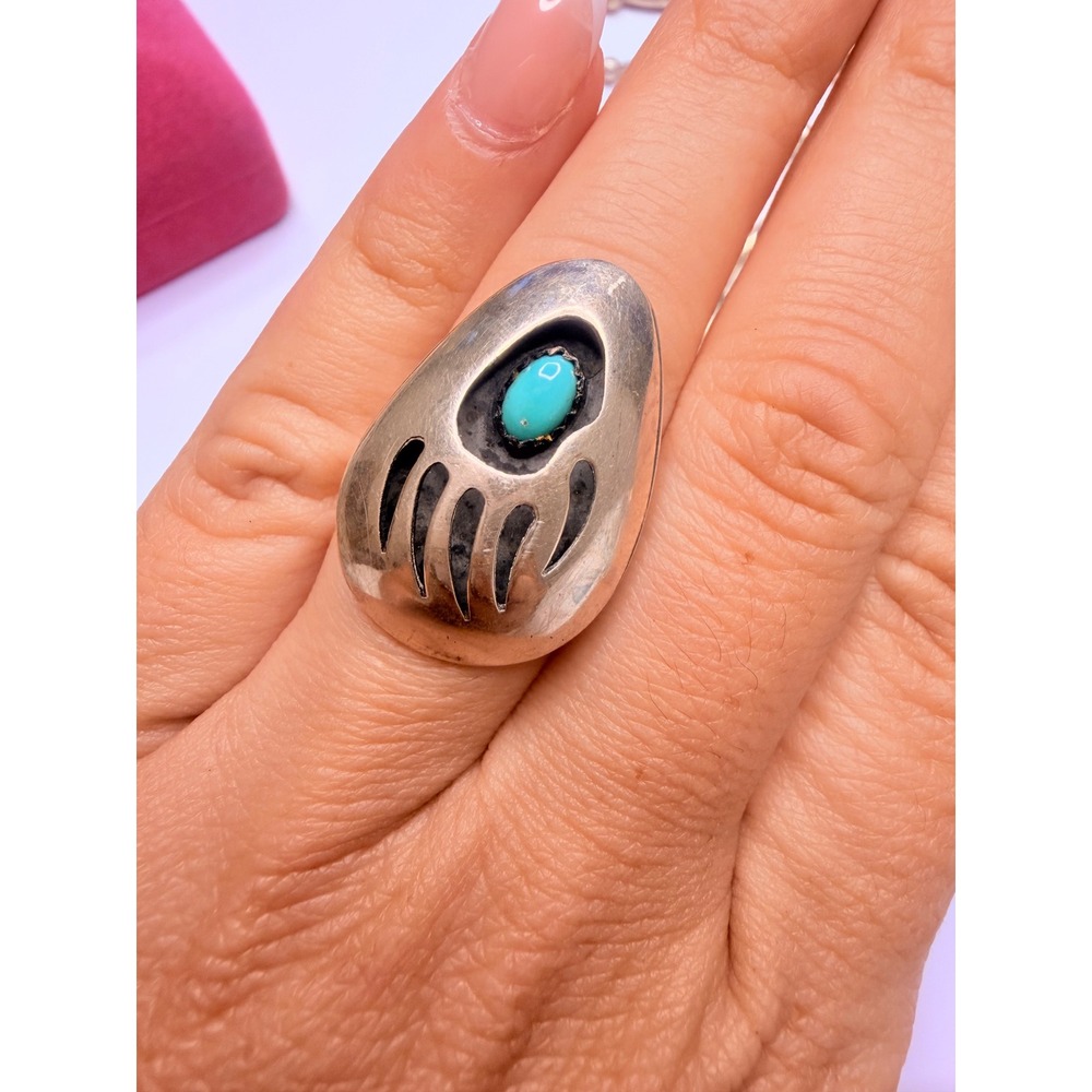 Lloyd Nelson Navajo Sterling Silver Turquoise Bear Paw Jewelry Set - Picture 6 of 14